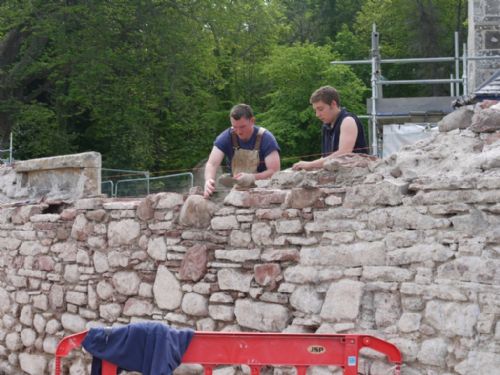 Andrew and Craig rebuild a sectionof the East church, Cromarty boundary wall